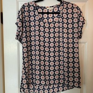 Navy and pink shirt sleeved blouse